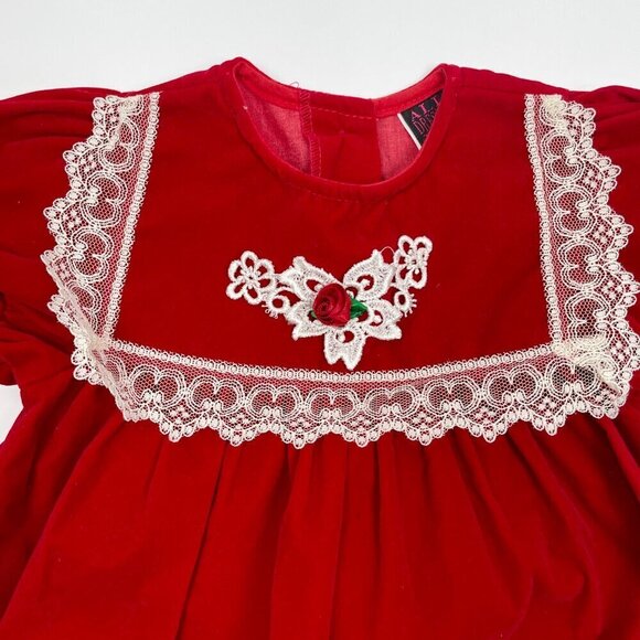 Vintage All Dressed Up Size 18 mo Red Velvet and White lace trimmed Dress - Picture 4 of 12